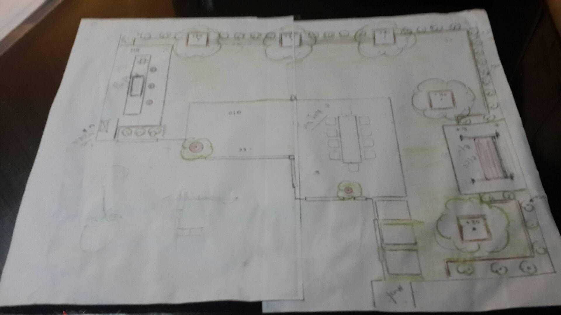 שרטוט תכנון גינת חצר בבית פרטי במרכז הארץ