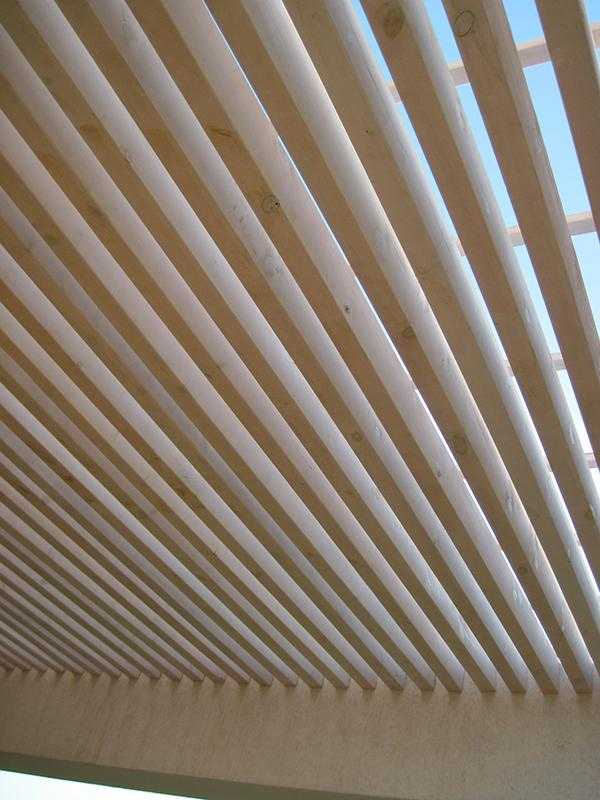 פריט מפרגולת עץ בחצר הבית